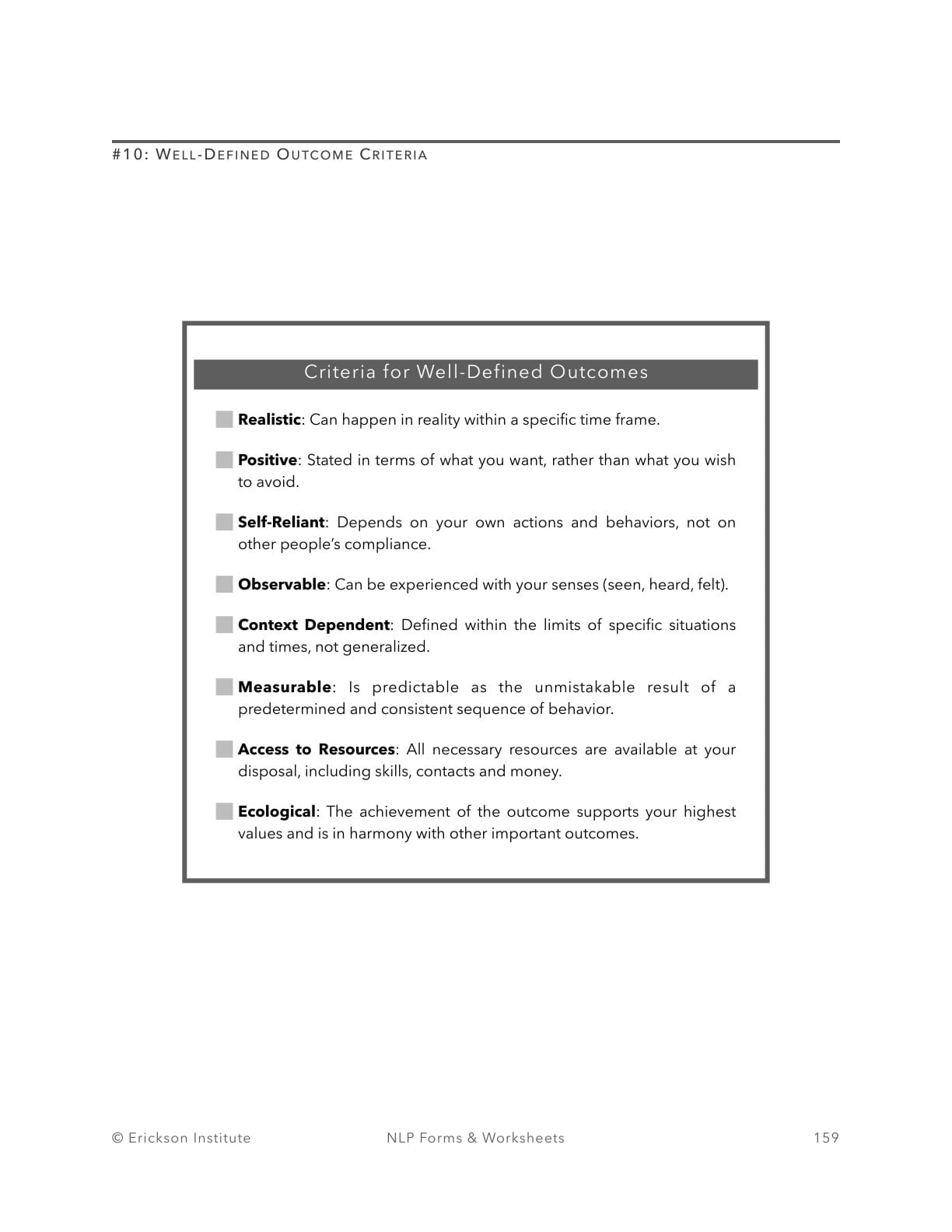 Well-Defined Outcome Worksheet - Neuro Linguistic Programming 1