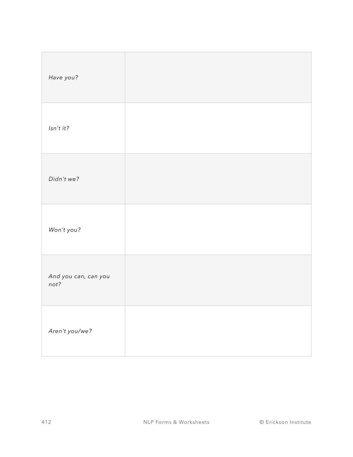 Tag Questions Practice Form - Neuro Linguistic Programming 2