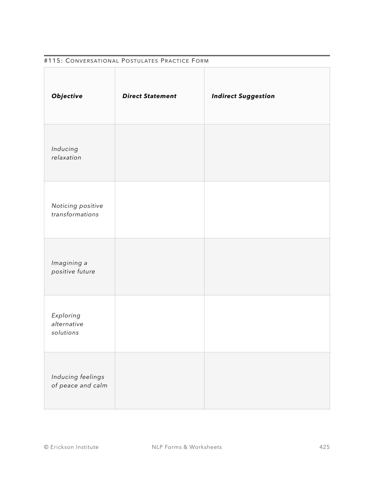 Conversational Postulates Practice Form - Neuro Linguistic Programming 1