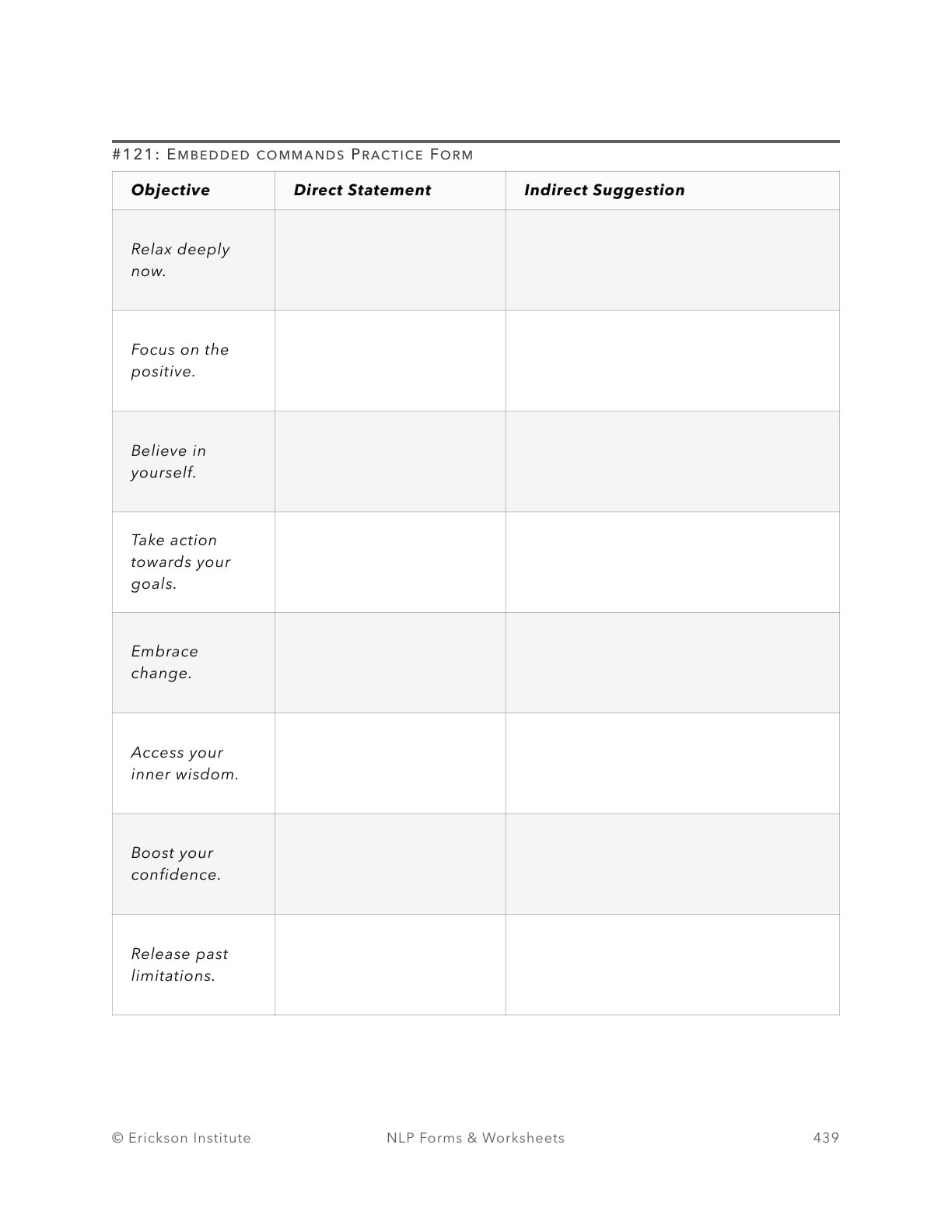Embedded commands Practice Form - Neuro Linguistic Programming 1