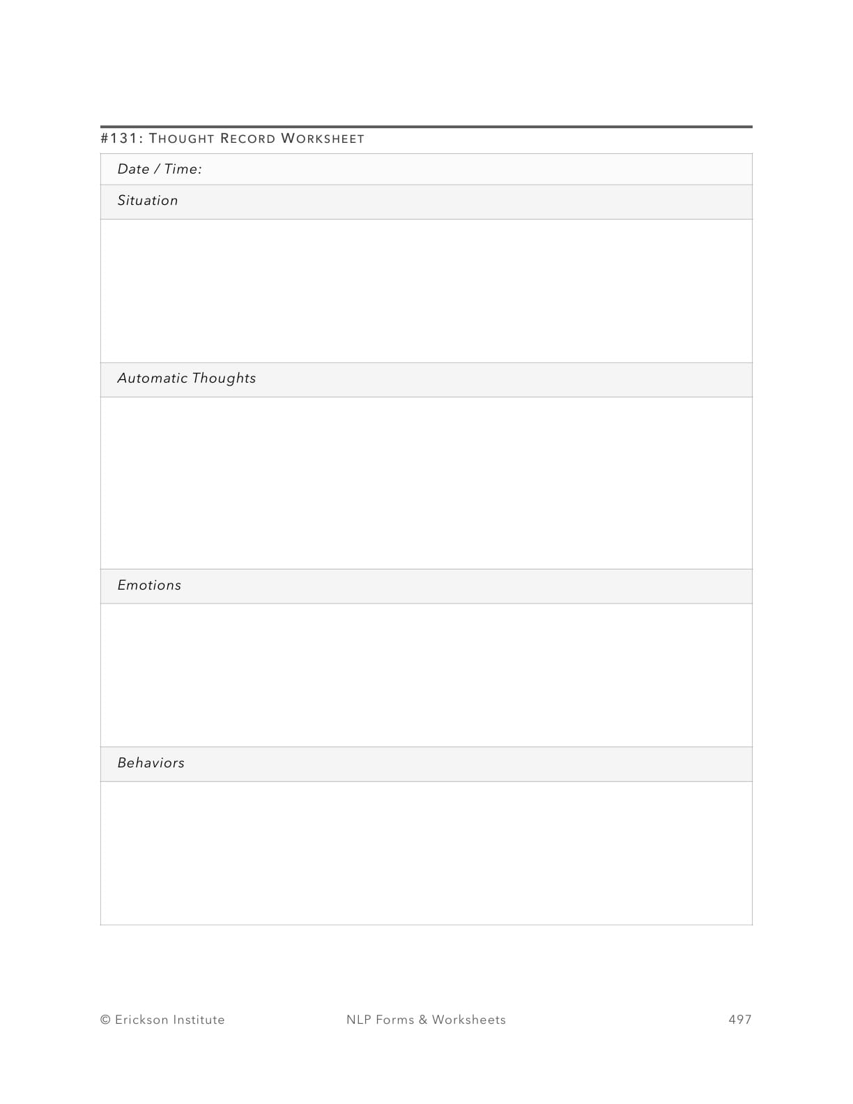 Thought Record Worksheet - Neuro Linguistic Programming 1