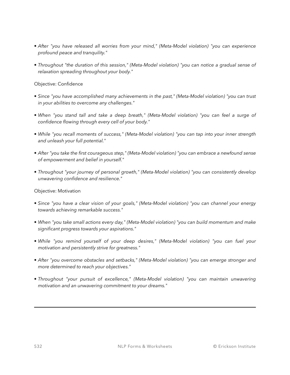 Implied Causatives Training Handout - Neuro Linguistic Programming 2