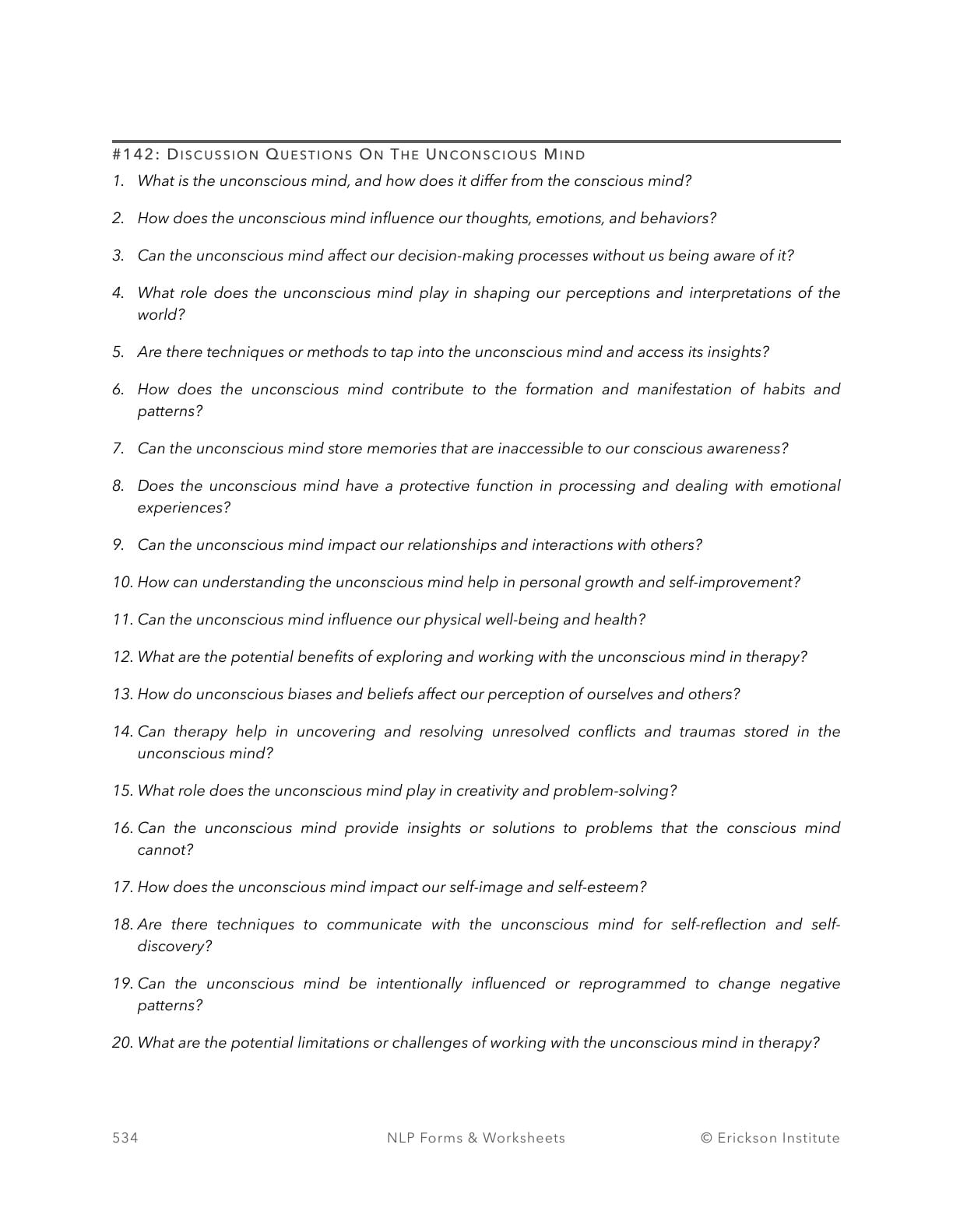 Discussion Questions On The Unconscious Mind (Answers) - Neuro Linguistic Programming 1