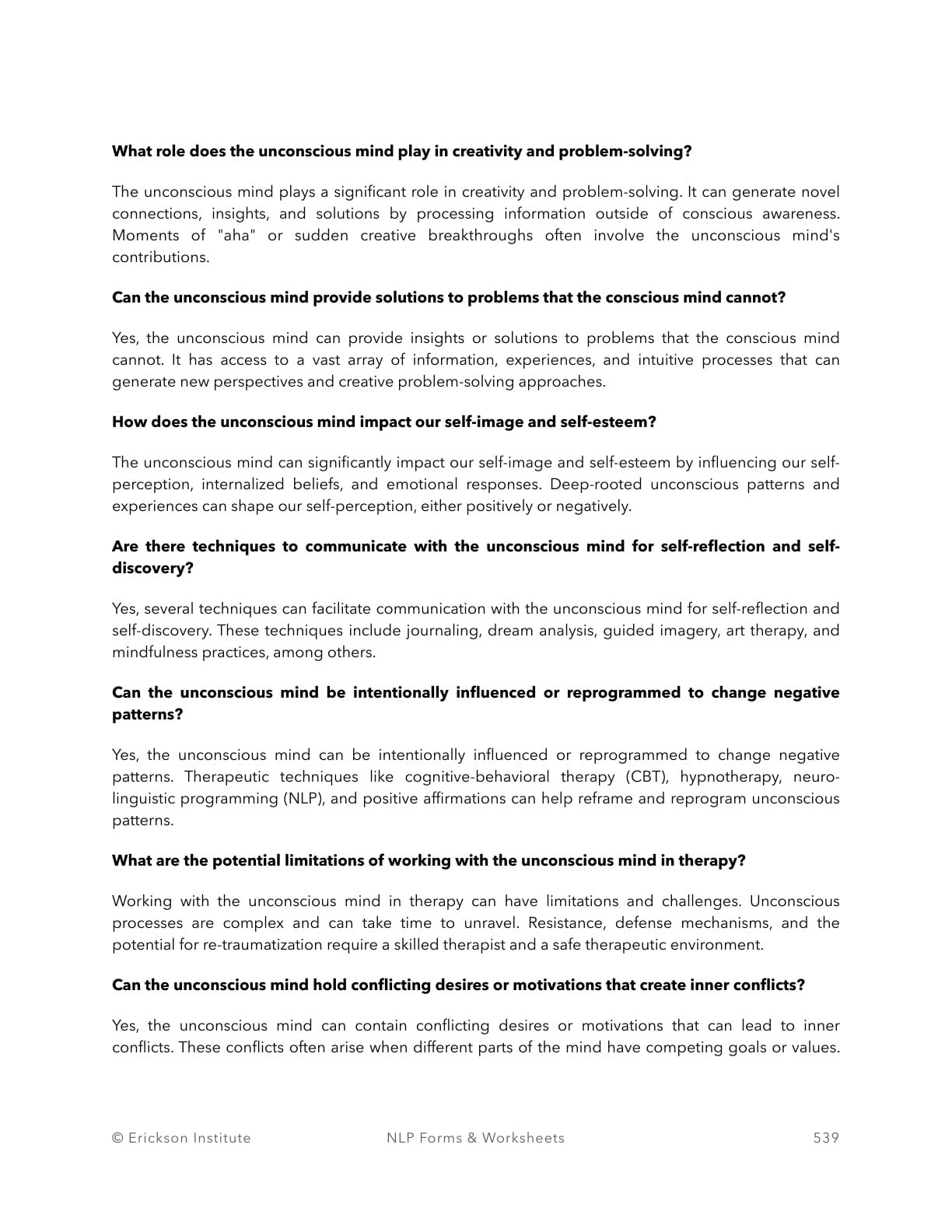 Discussion Questions On The Unconscious Mind (Answers) - Neuro Linguistic Programming 3