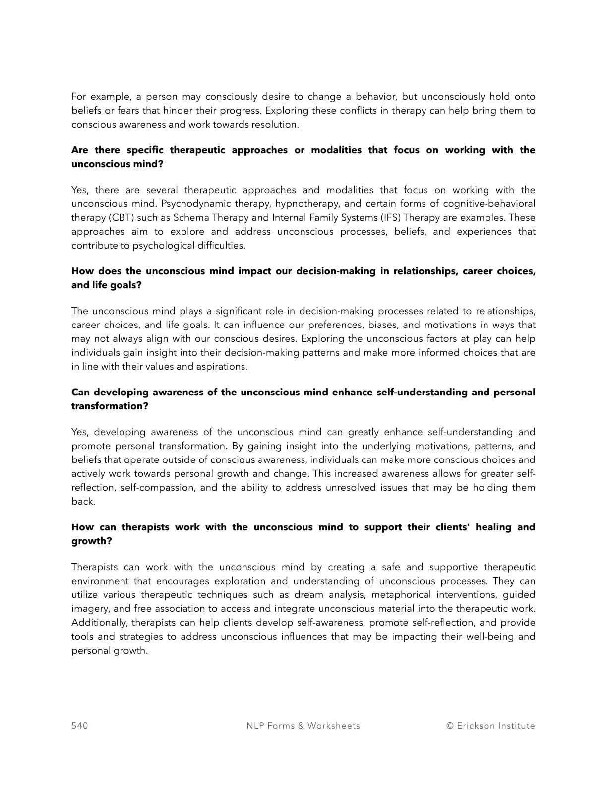 Discussion Questions On The Unconscious Mind (Answers) - Neuro Linguistic Programming 4