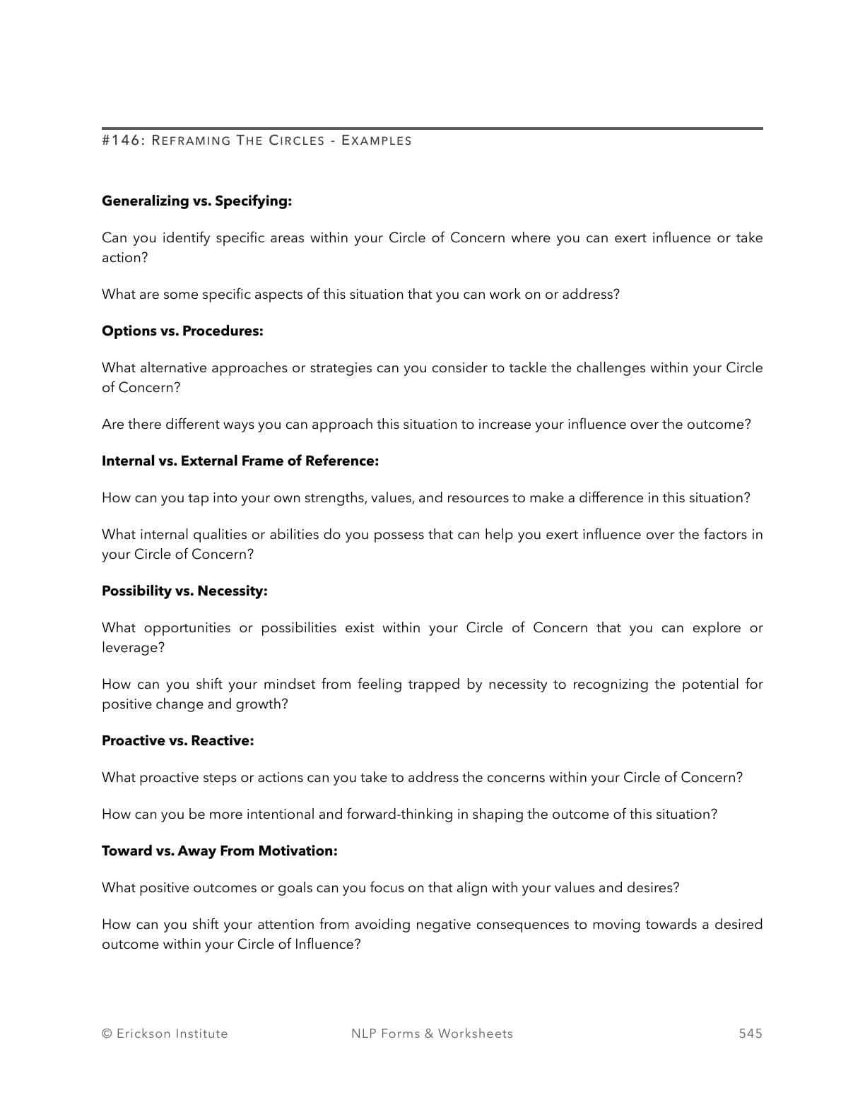 Reframing The Circles - Examples - Neuro Linguistic Programming 1