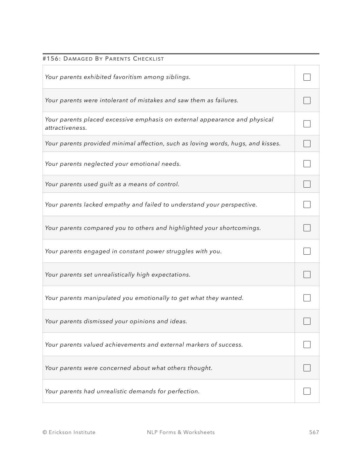 Damaged By Parents Form - Neuro Linguistic Programming 1
