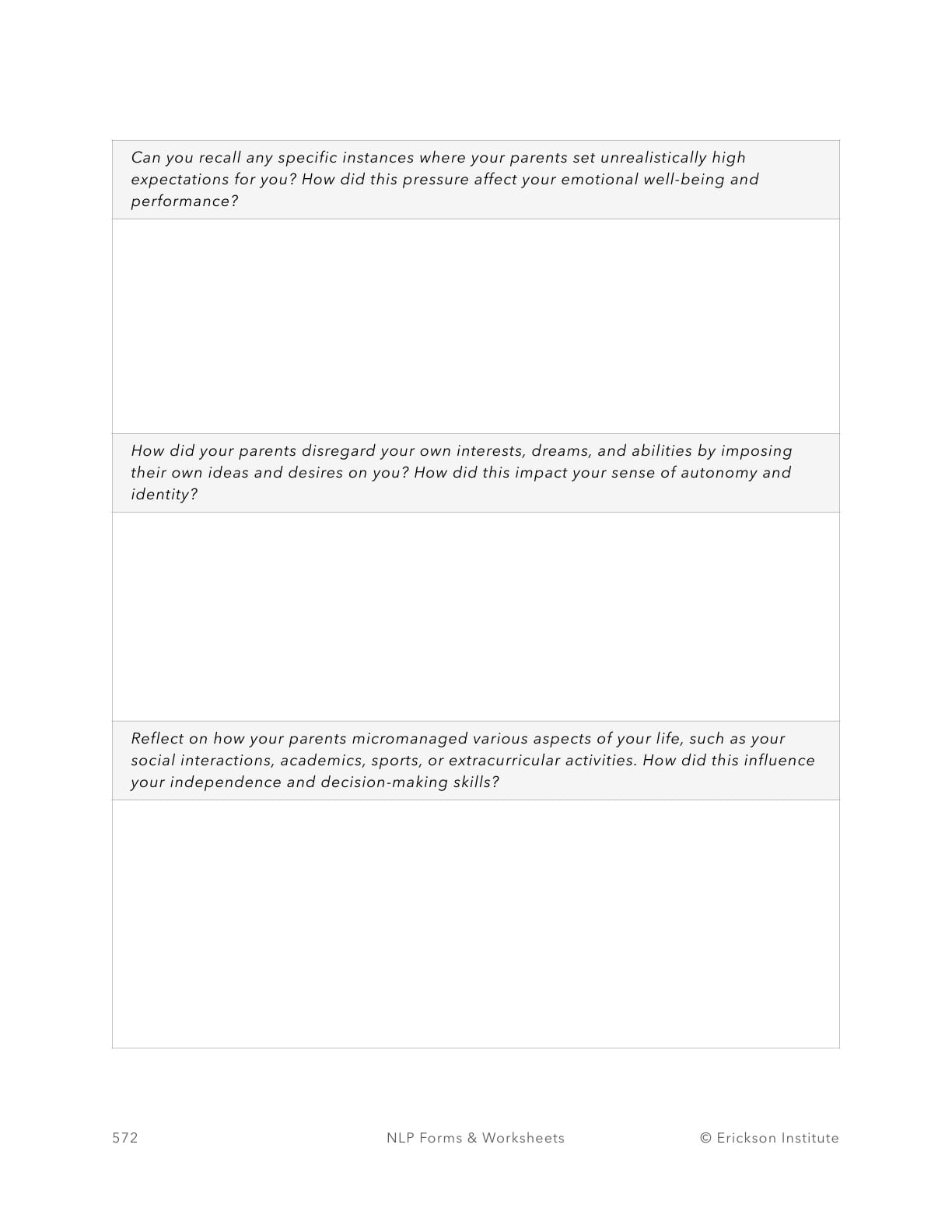 Damaged By Parents Form - Neuro Linguistic Programming 2