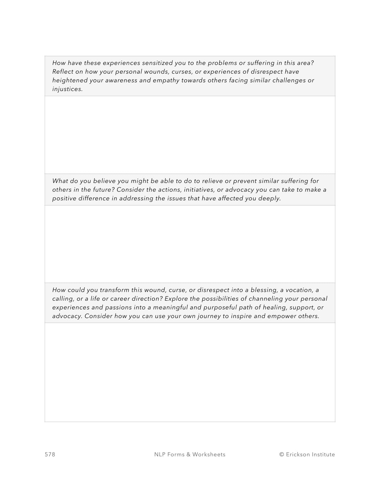 Early Life Wounds Form - Neuro Linguistic Programming 2