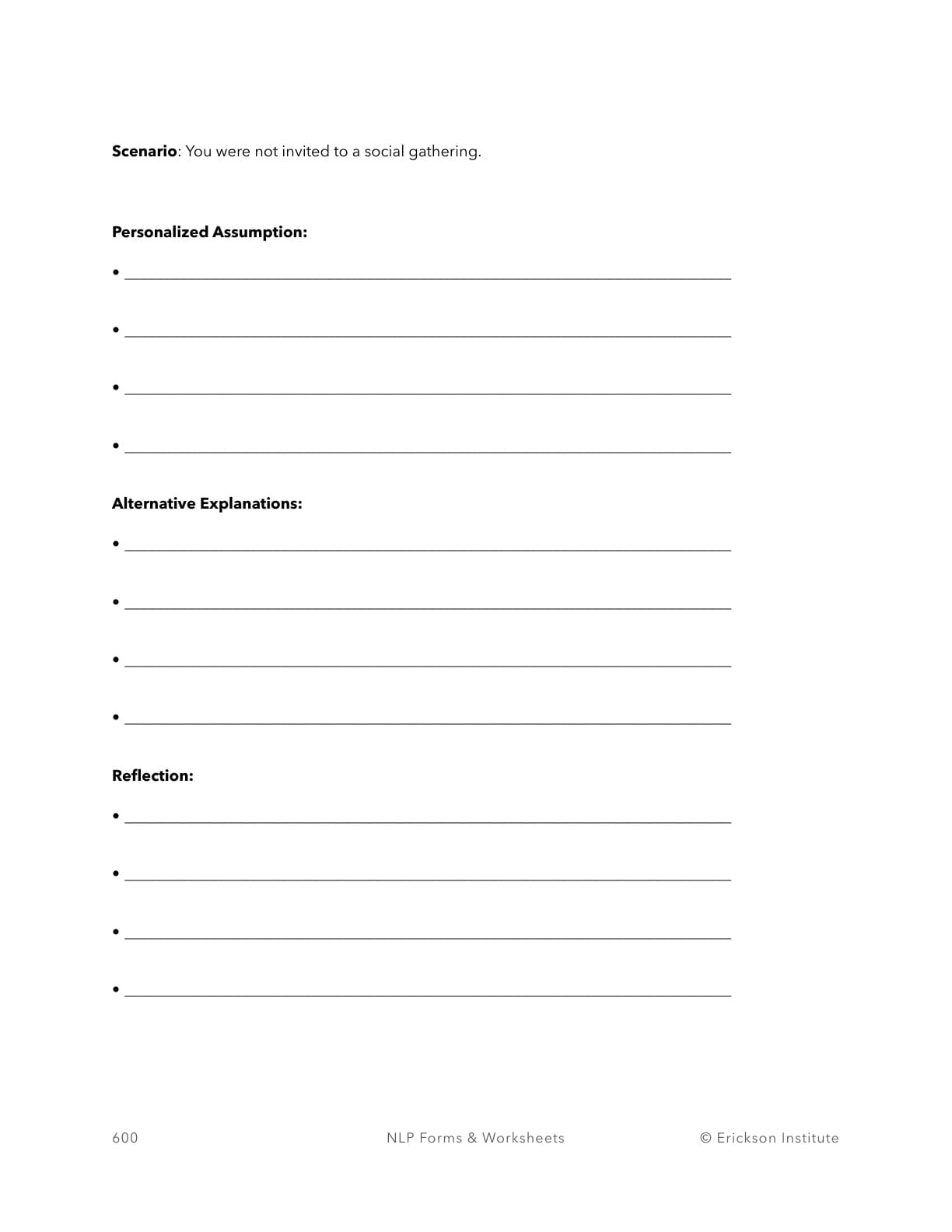 Exploring Alternatives to Personalized Assumptions Worksheet (Examples) - Neuro Linguistic Programming 2