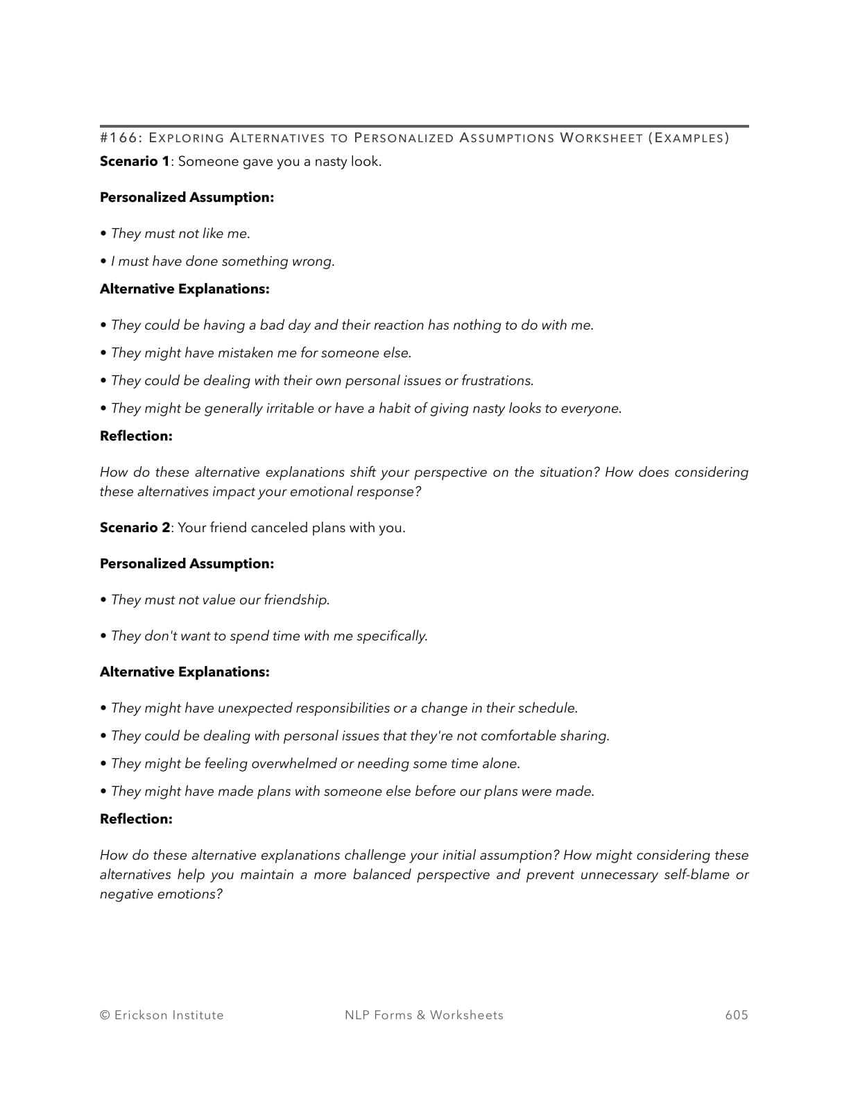 Exploring Alternatives to Personalized Assumptions Worksheet (Examples) - Neuro Linguistic Programming 1