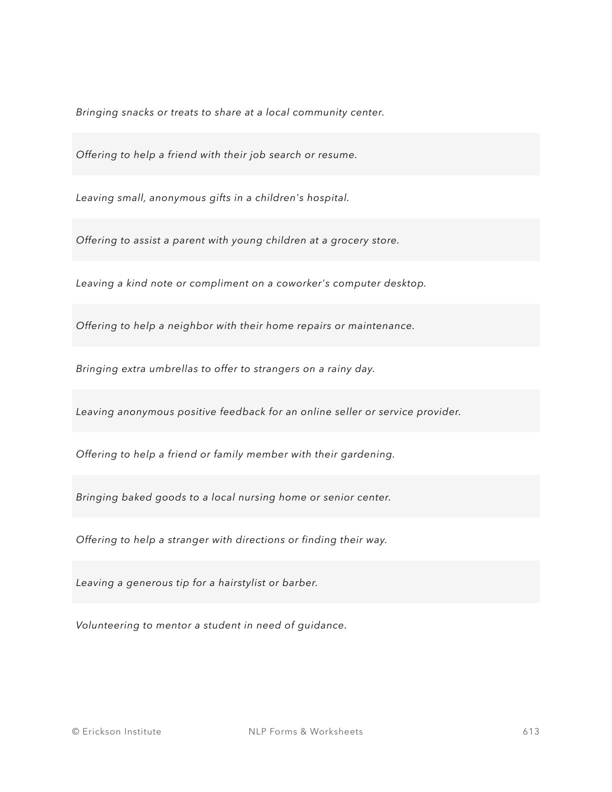 Anonymous Acts Of Kindness Tracking Sheet - Neuro Linguistic Programming 3