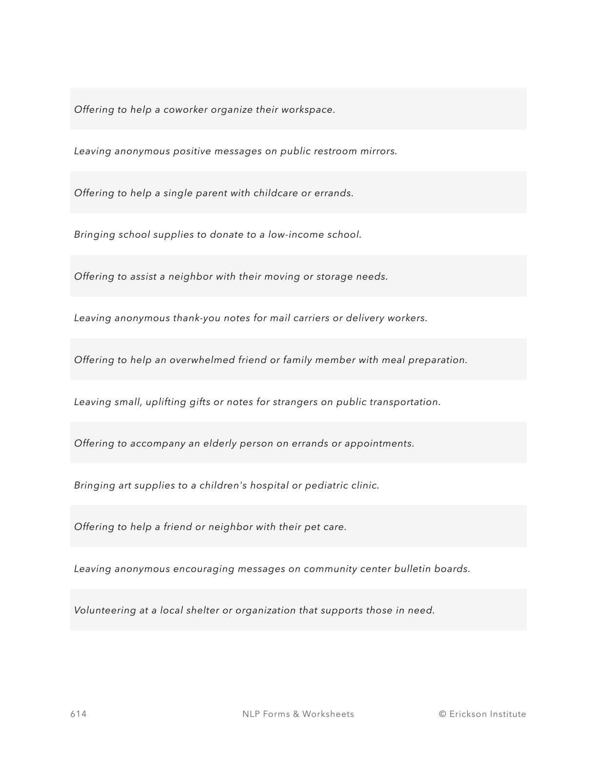 Anonymous Acts Of Kindness Tracking Sheet - Neuro Linguistic Programming 4