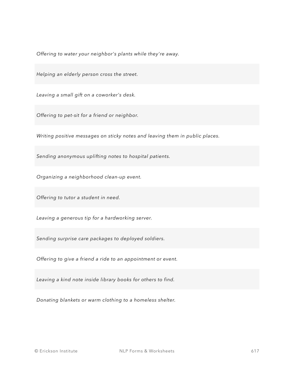 Anonymous Acts Of Kindness Tracking Sheet - Neuro Linguistic Programming 7