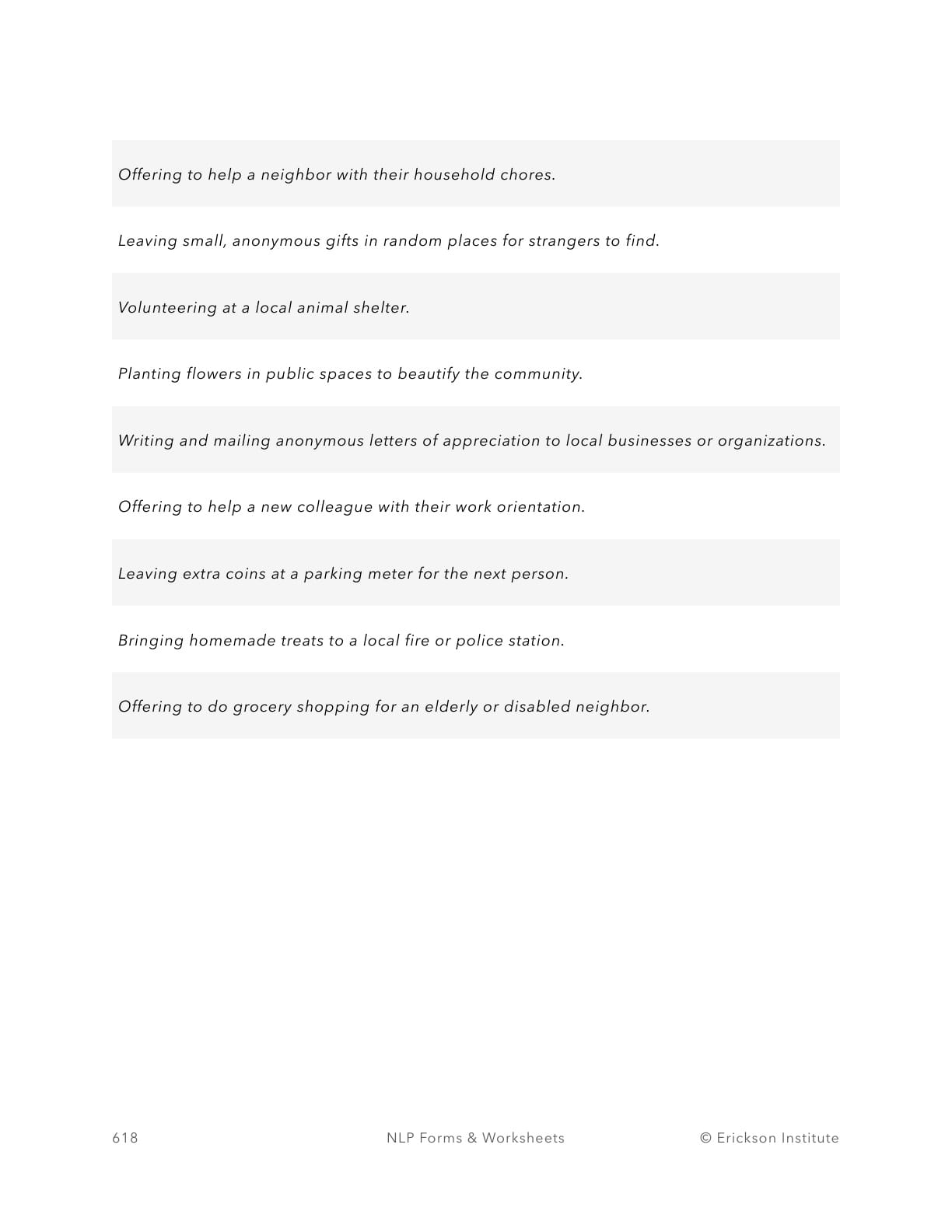 Anonymous Acts Of Kindness Tracking Sheet - Neuro Linguistic Programming 8