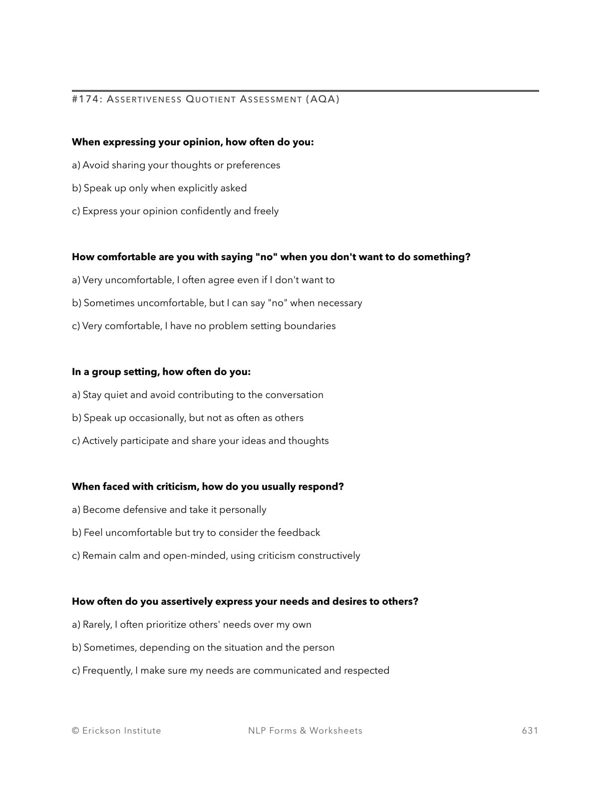 Assertiveness Quotient Assessment (AQA) - Neuro Linguistic Programming 1