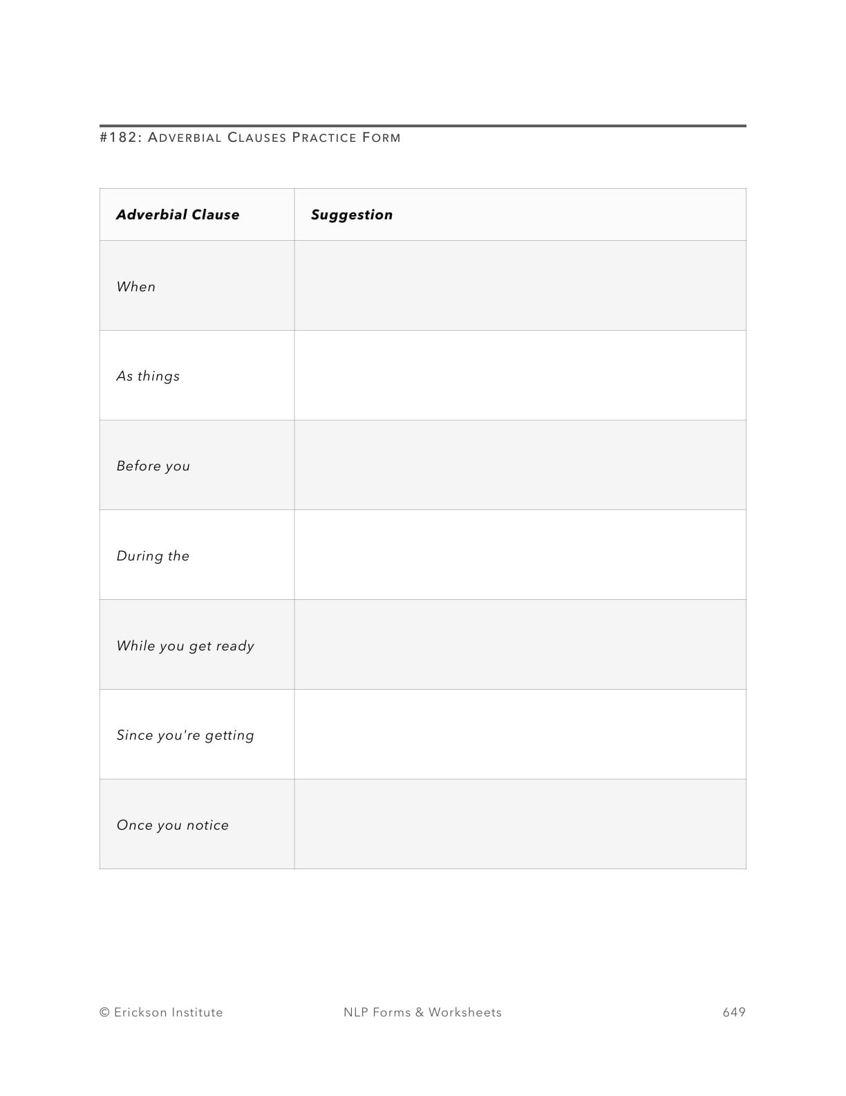 Adverbial Clauses Practice Form - Neuro Linguistic Programming 1