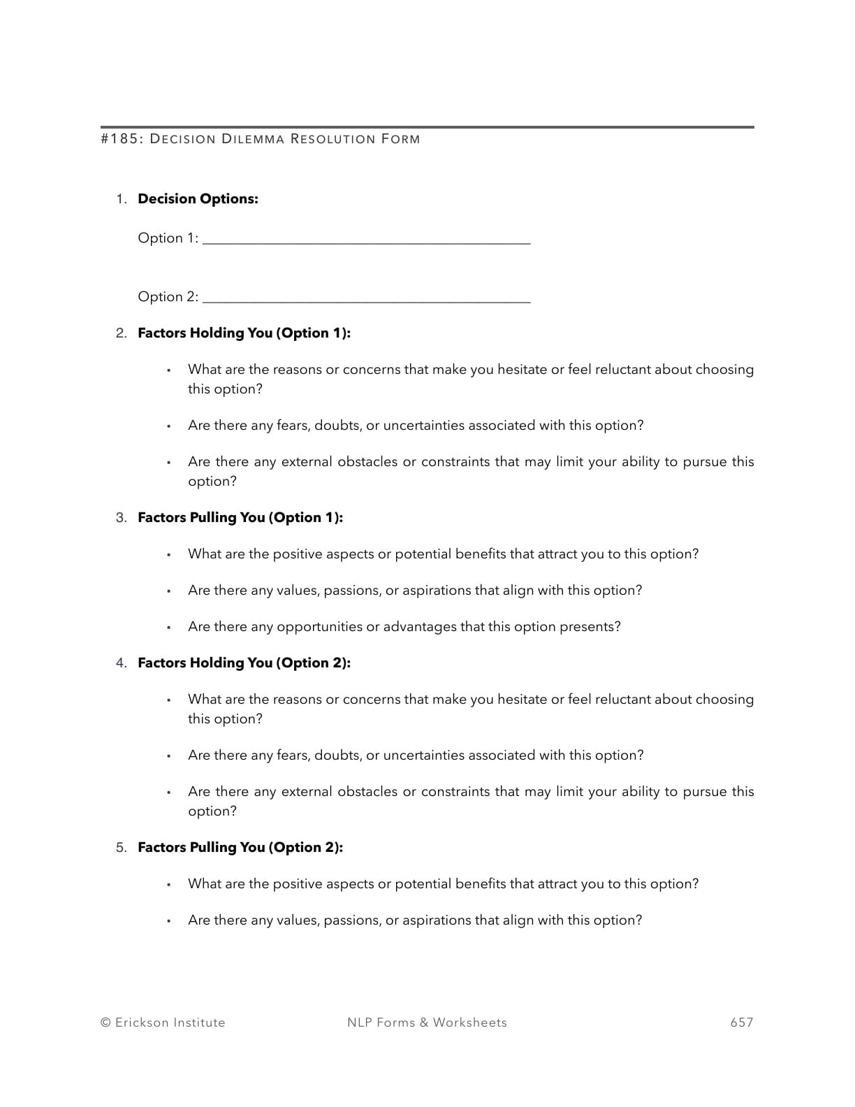 Decision Dilemma Resolution Form - Neuro Linguistic Programming 1