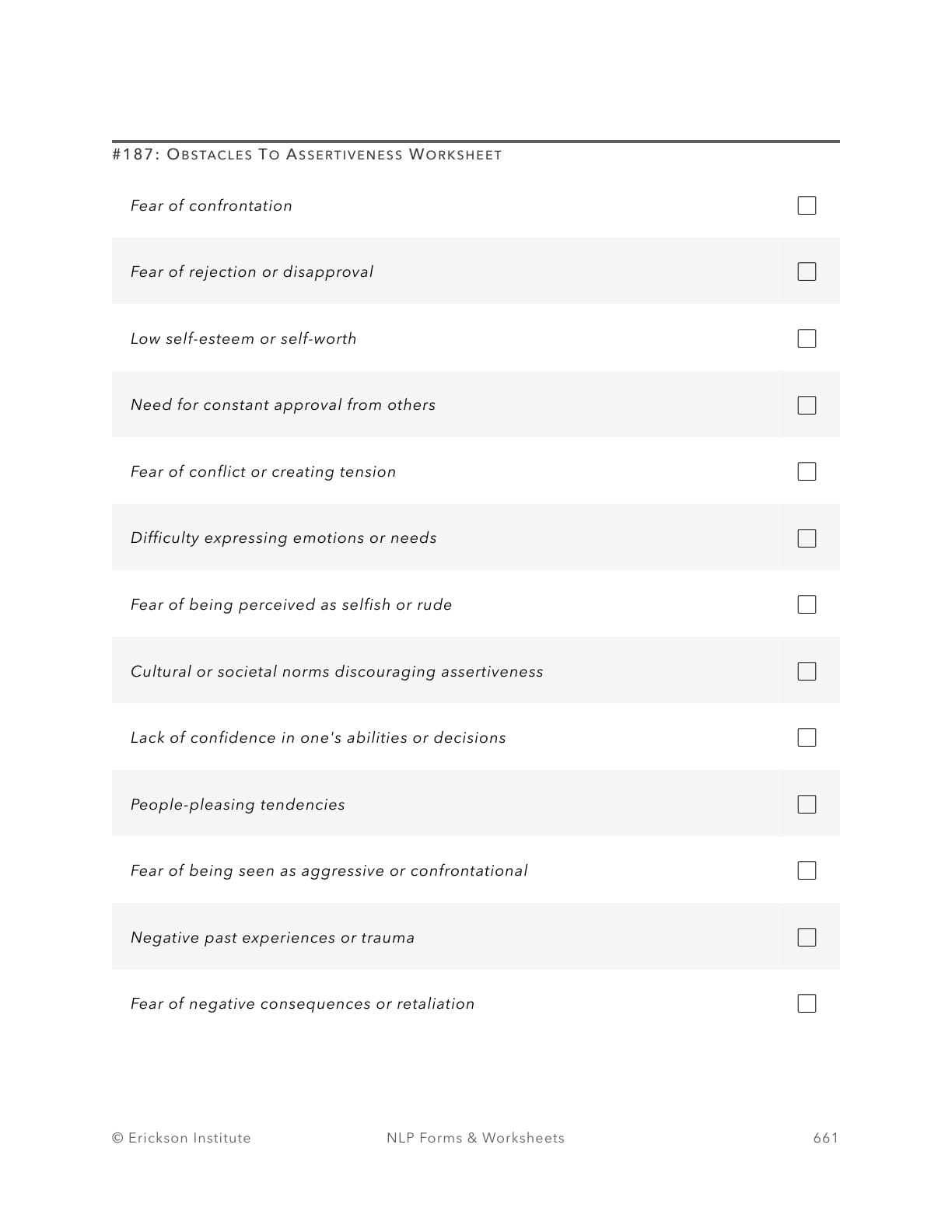 Obstacles To Assertiveness Worksheet - Neuro Linguistic Programming 1