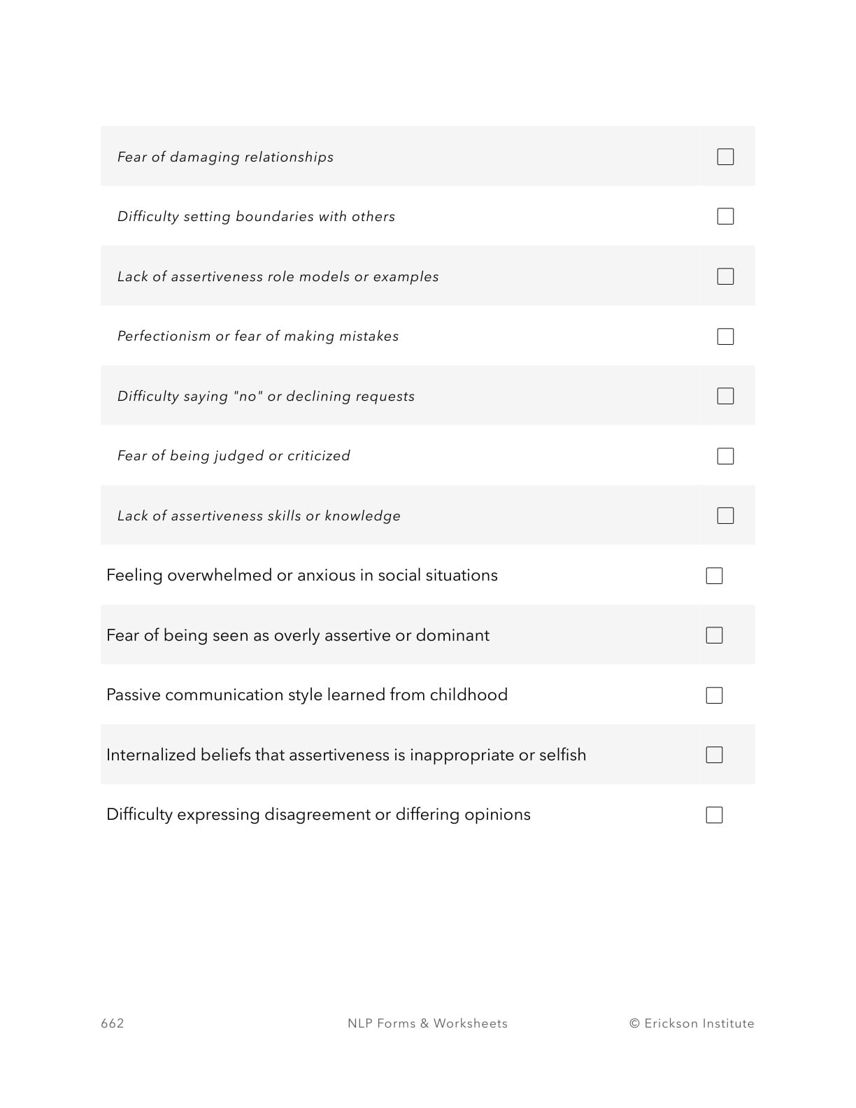 Obstacles To Assertiveness Worksheet - Neuro Linguistic Programming 2