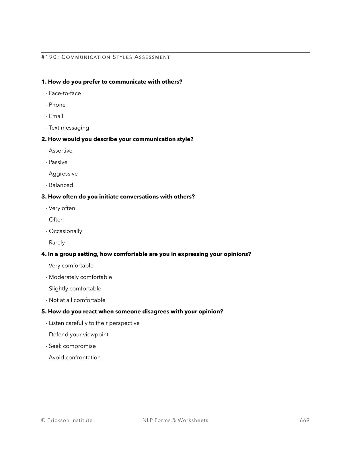 Communication Styles Assessment - Neuro Linguistic Programming 1