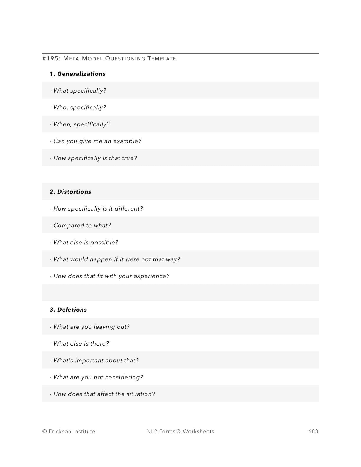 Meta-Model Questioning Template - Neuro Linguistic Programming 1