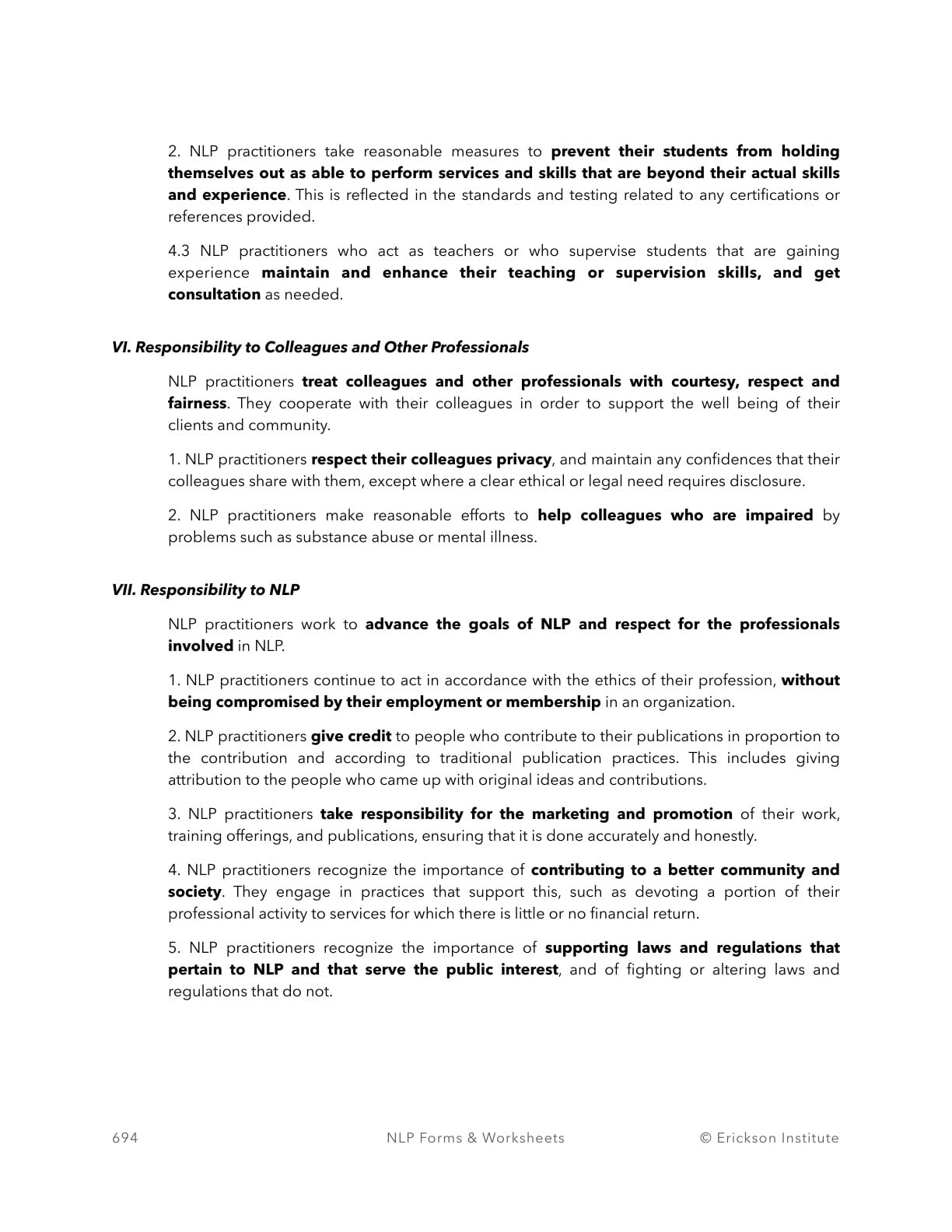 Ethical Code - Neuro Linguistic Programming 6