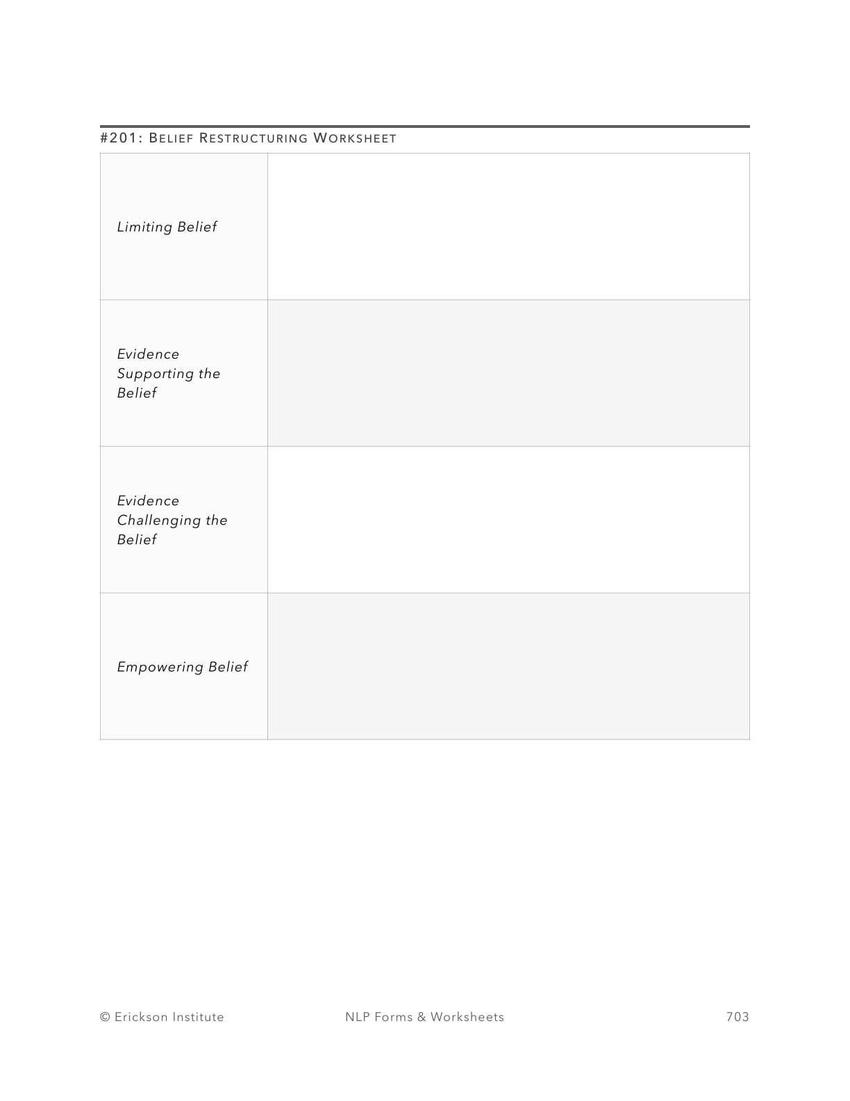 Belief Restructuring Worksheet - Neuro Linguistic Programming 1