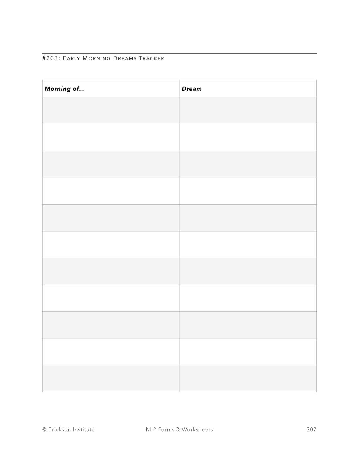 Early Morning Dreams Tracker - Neuro Linguistic Programming 1