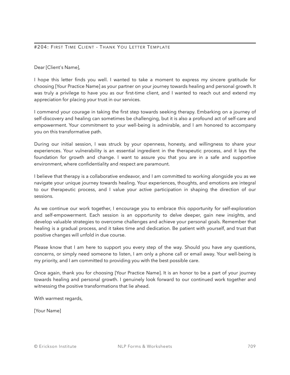First Time Client - Thank You Letter Template - Neuro Linguistic Programming 1