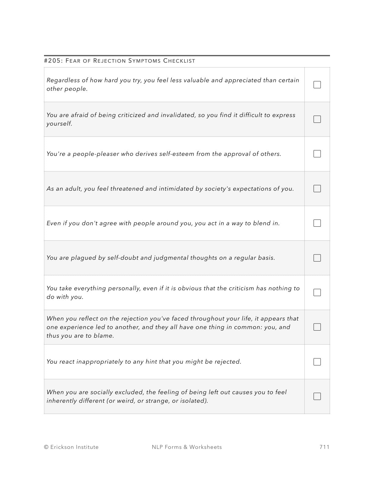 Fear of Rejection Symptoms Checklist - Neuro Linguistic Programming 1