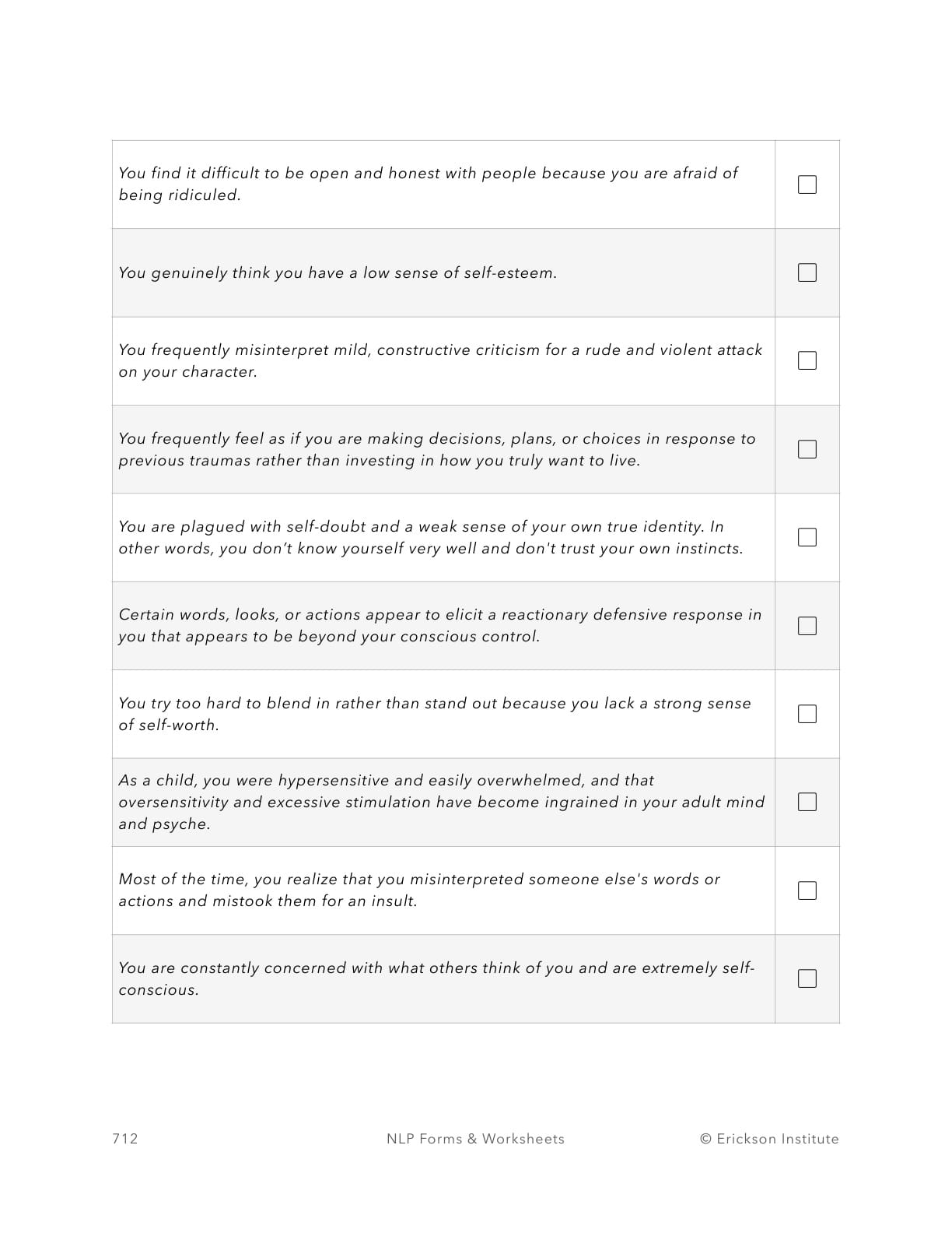 Fear of Rejection Symptoms Checklist - Neuro Linguistic Programming 2