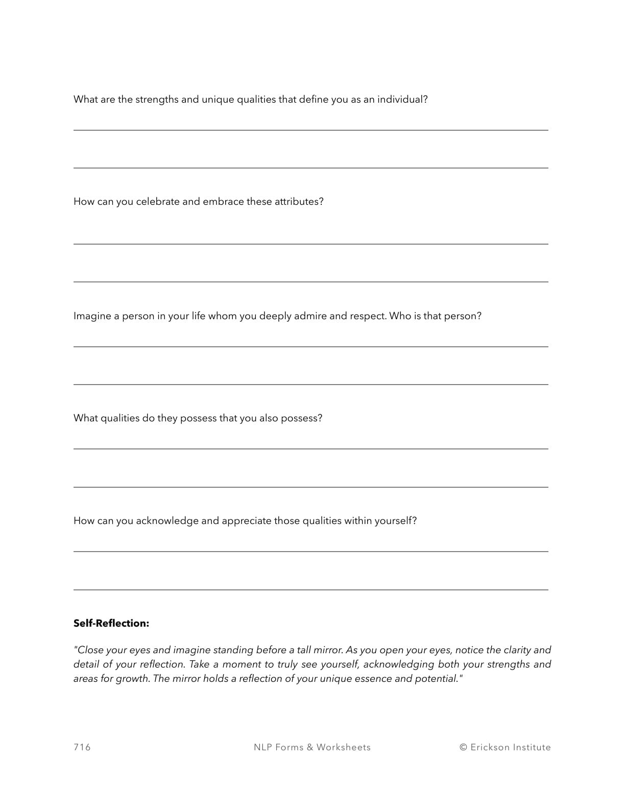 Reflections of Self-Acceptance Procedure - Neuro Linguistic Programming 2