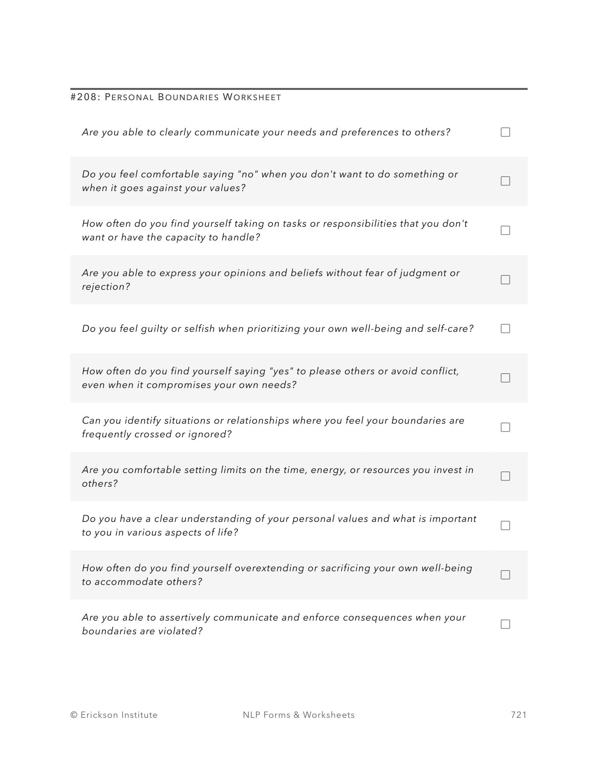 Personal Boundaries Worksheet - Neuro Linguistic Programming 1