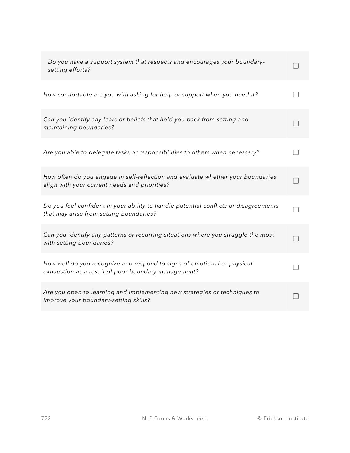 Personal Boundaries Worksheet - Neuro Linguistic Programming 2