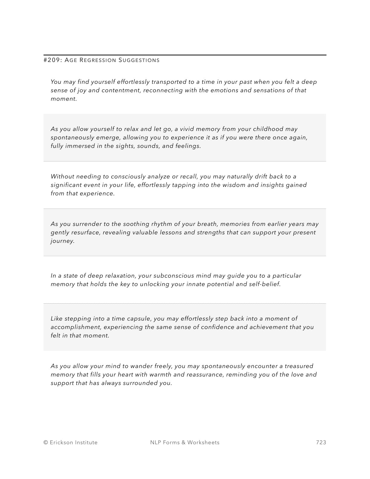 Age Regression Suggestions Practice Form - Neuro Linguistic Programming 1