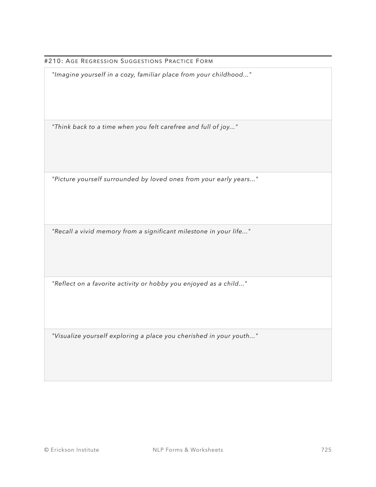 Age Regression Suggestions Practice Form - Neuro Linguistic Programming 1