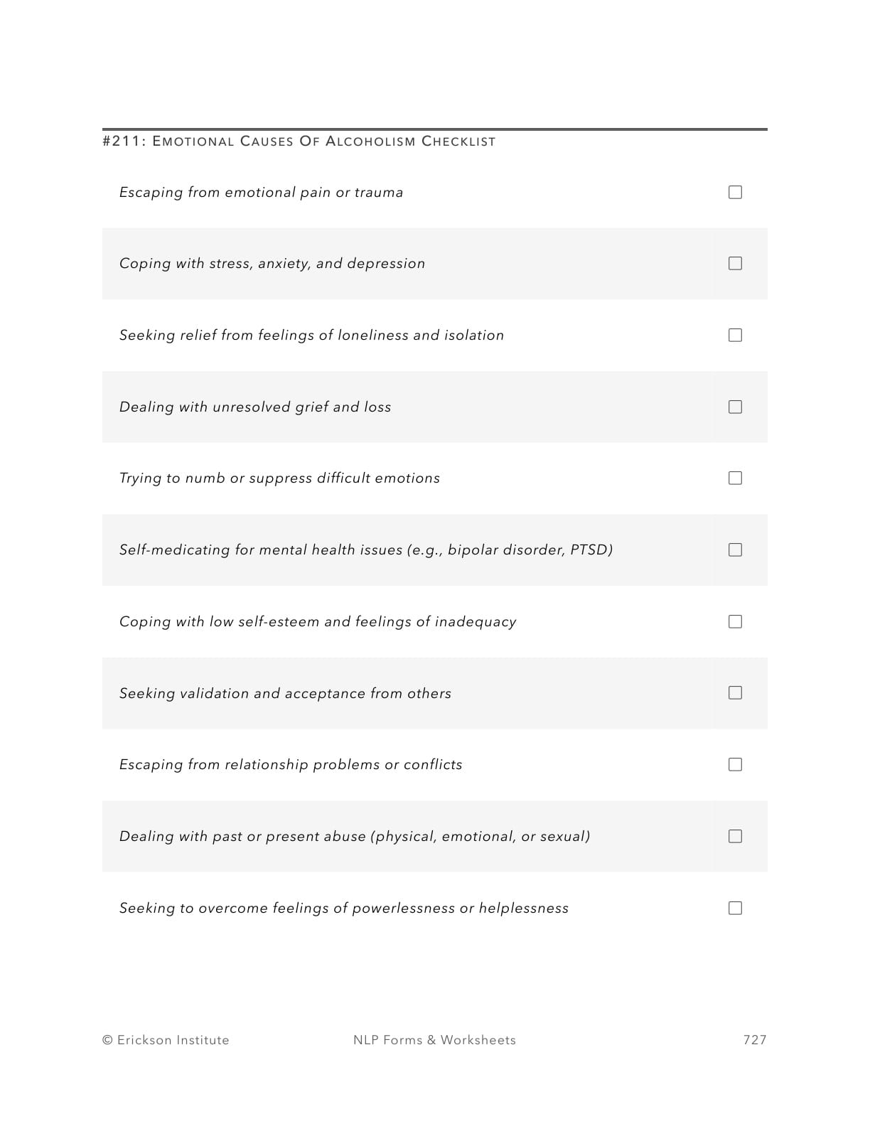 Emotional Causes Of Alcoholism Checklist - Neuro Linguistic Programming 1