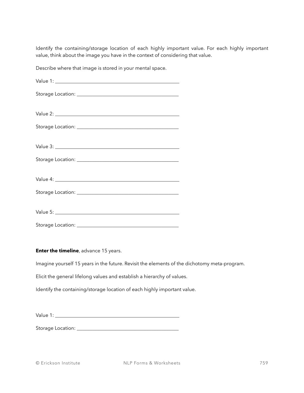 Values Lines Elicitation Form - Neuro Linguistic Programming 3