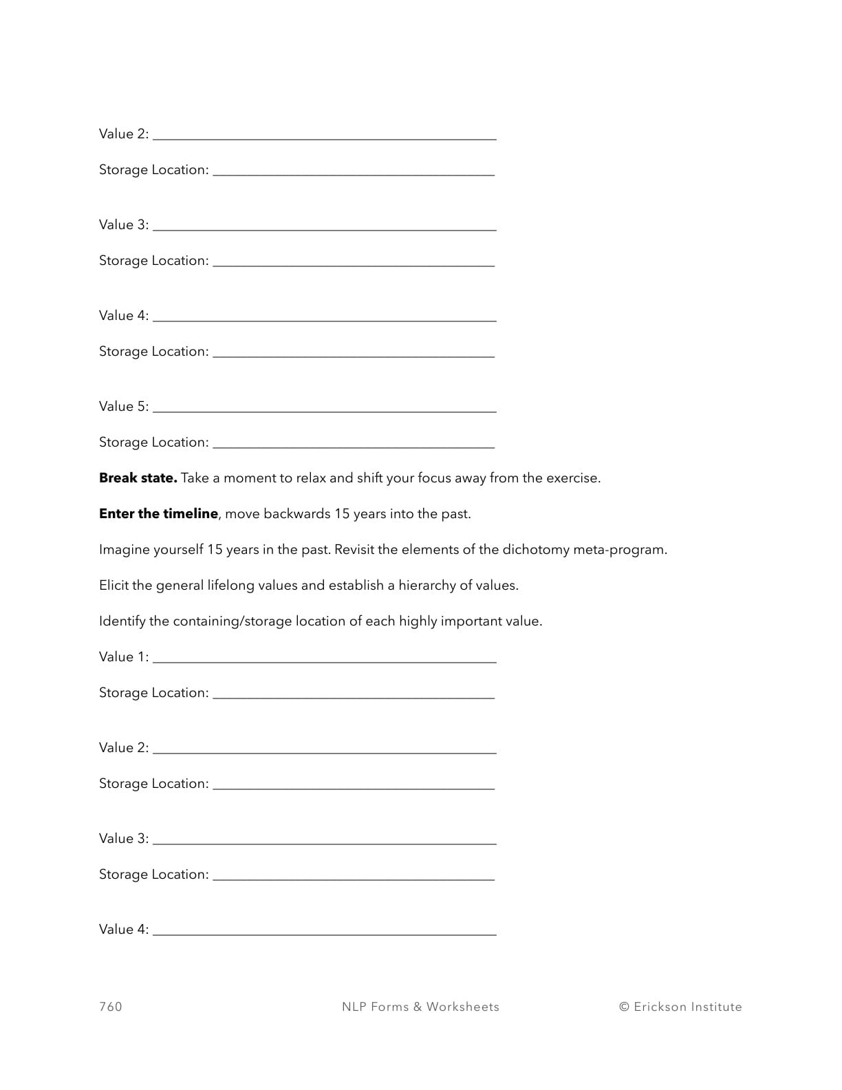 Values Lines Elicitation Form - Neuro Linguistic Programming 4
