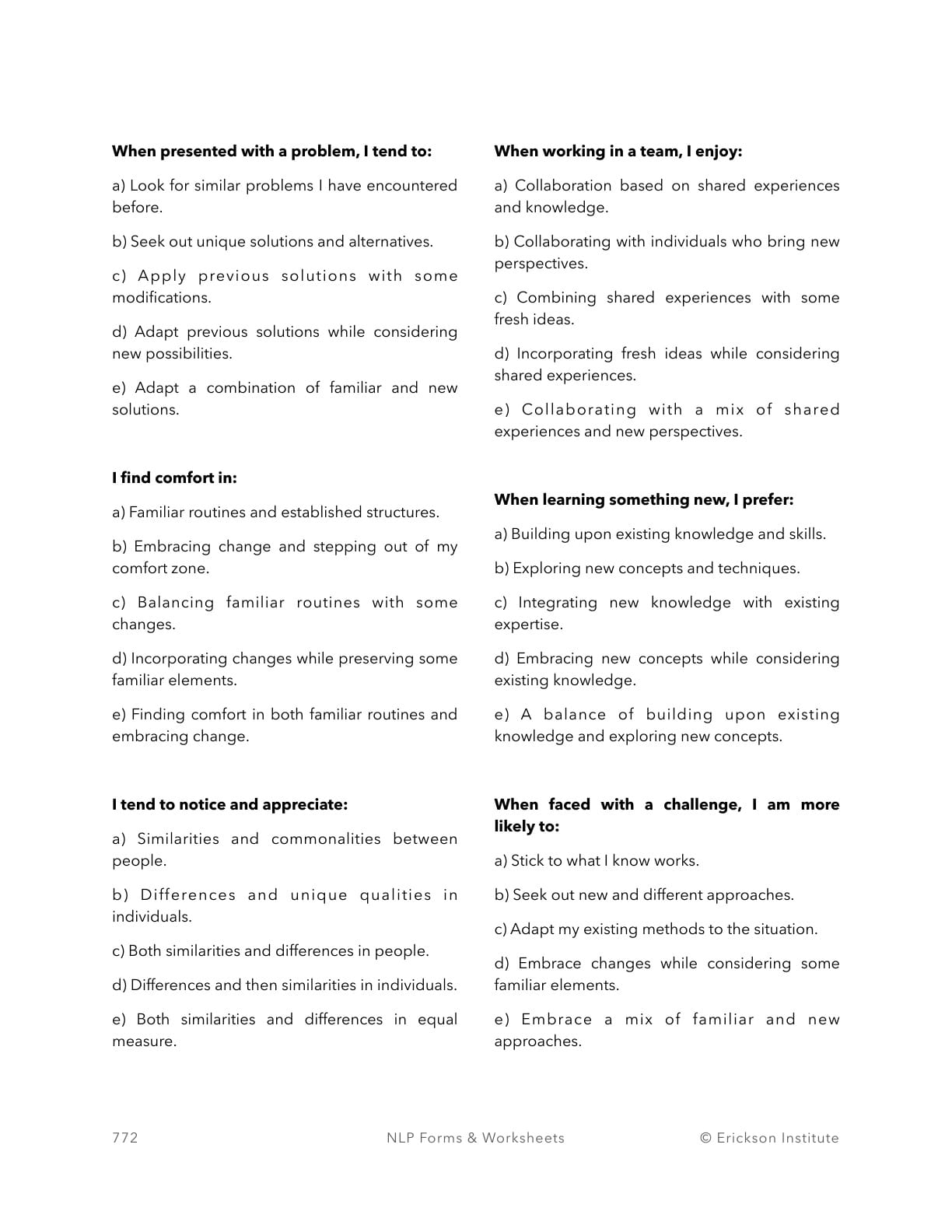 Sorting Preference Quiz - Neuro Linguistic Programming 2