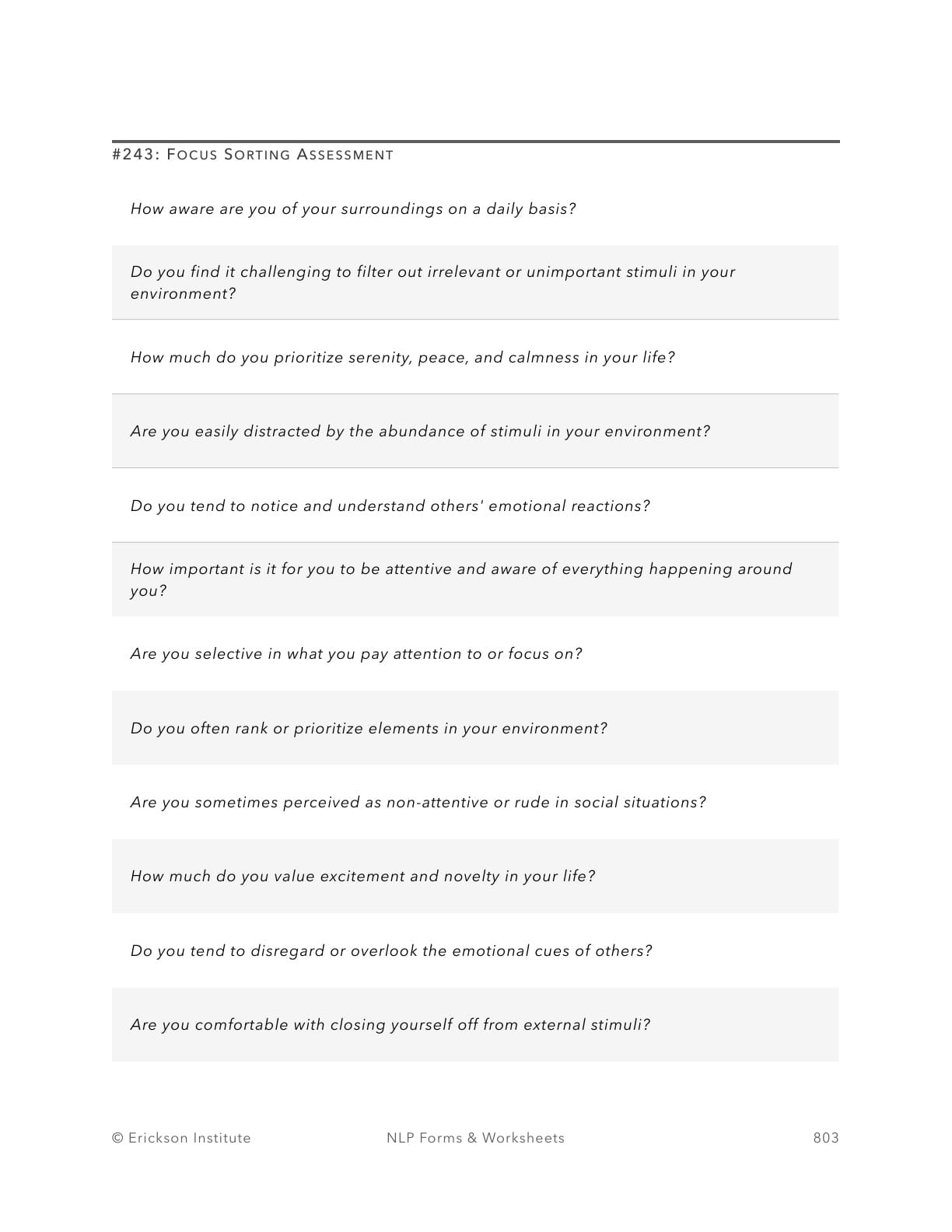 Focus Sorting Assessment - Neuro Linguistic Programming 1