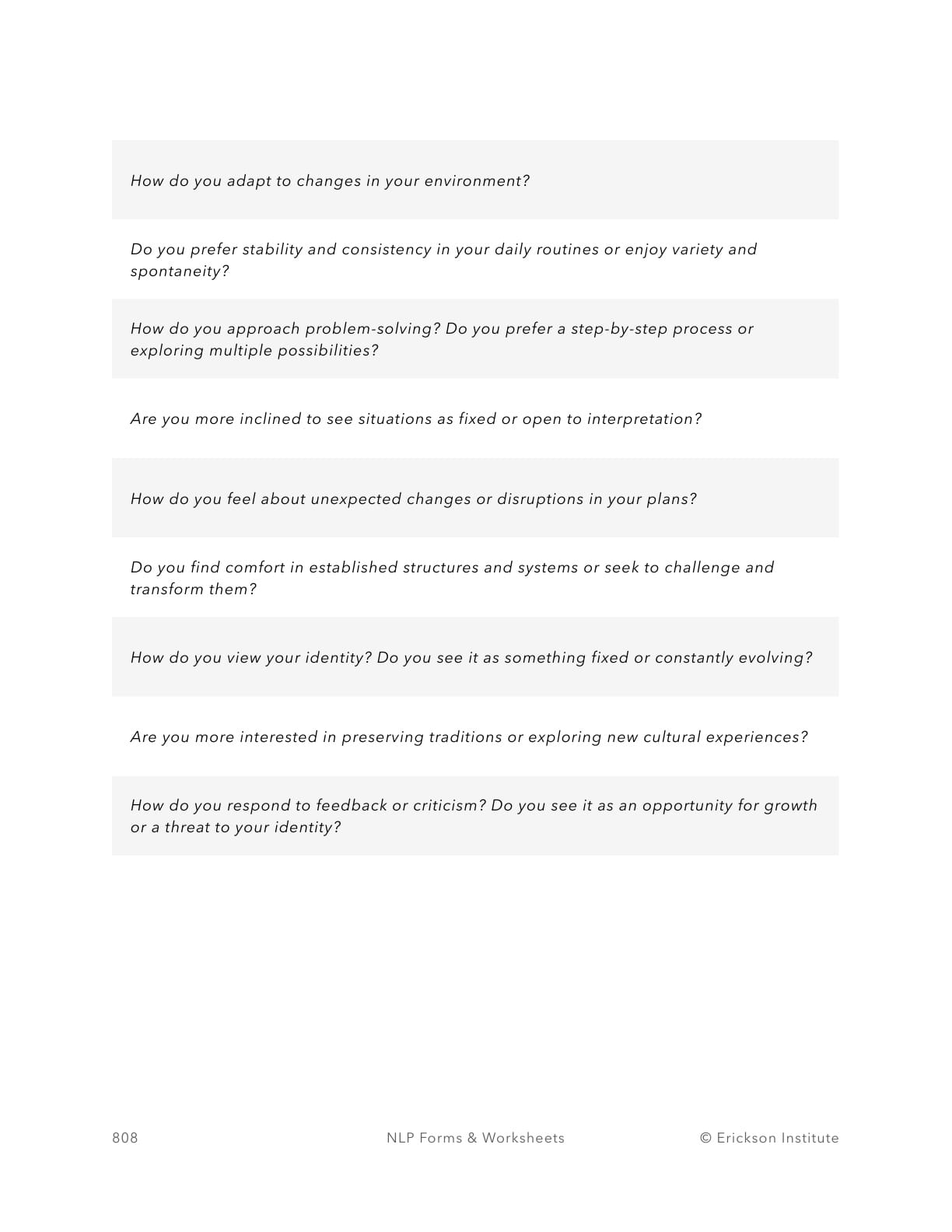 Static or Process Thinking Assessment - Neuro Linguistic Programming 2