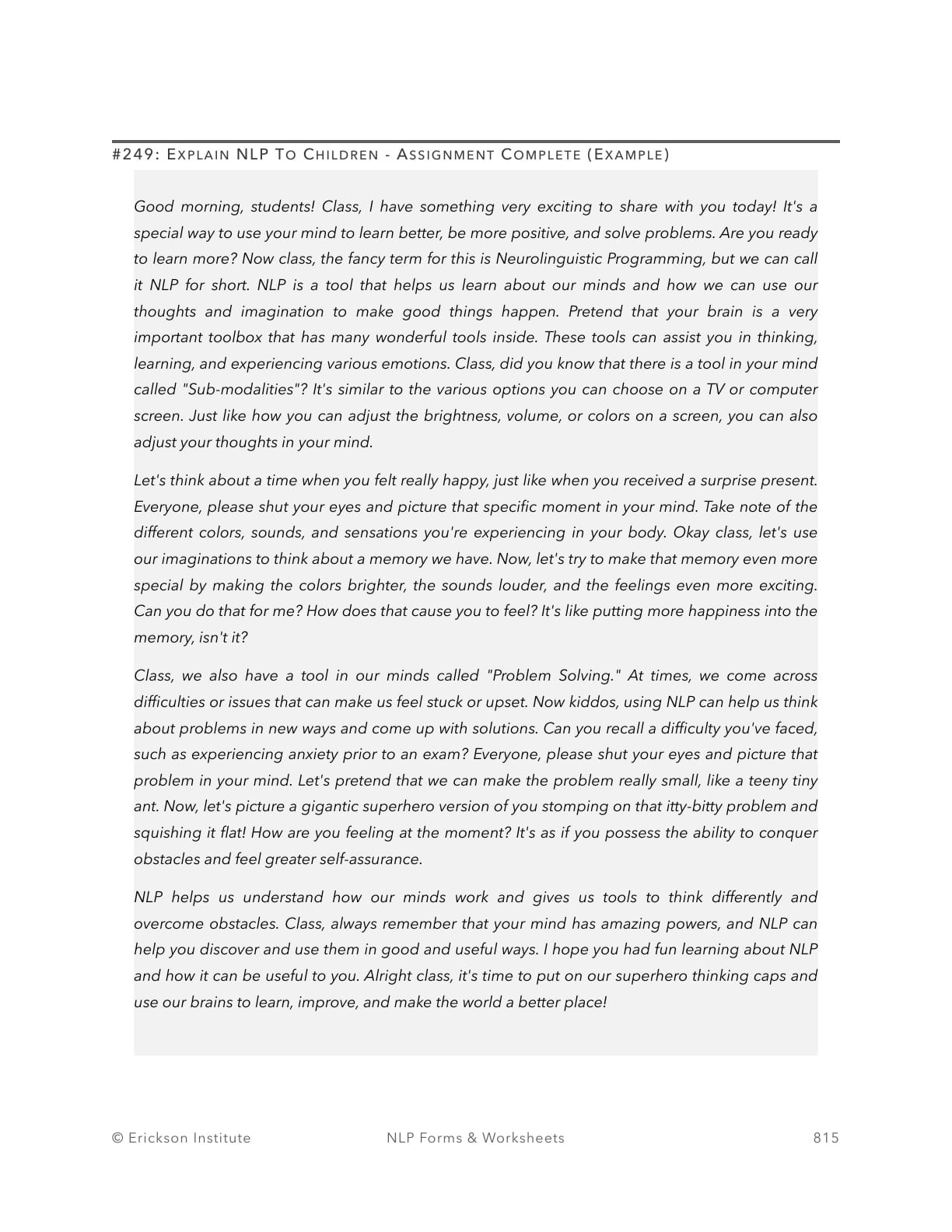 Explain NLP To Children - Assignment Complete (Example) - Neuro Linguistic Programming 1