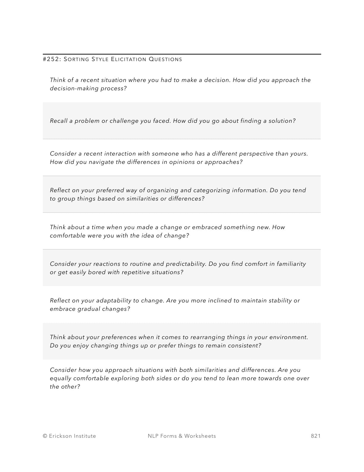 Sorting Style Elicitation Questions - Neuro Linguistic Programming 1
