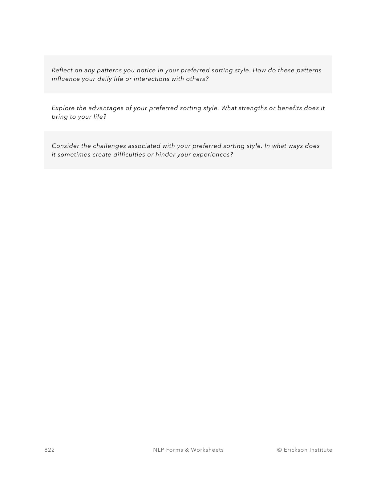 Sorting Style Elicitation Questions - Neuro Linguistic Programming 2