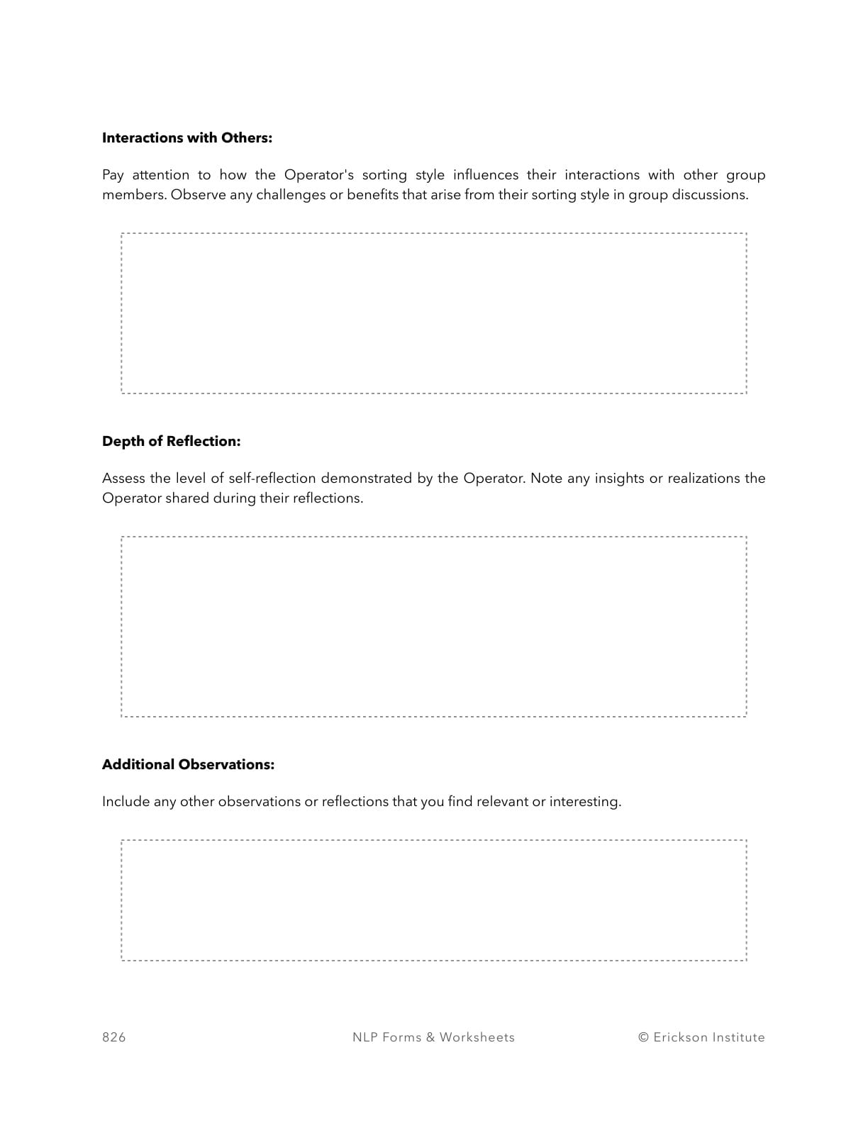 Exploring Sorting Styles - Group Exercise Observer Form - Neuro Linguistic Programming 2