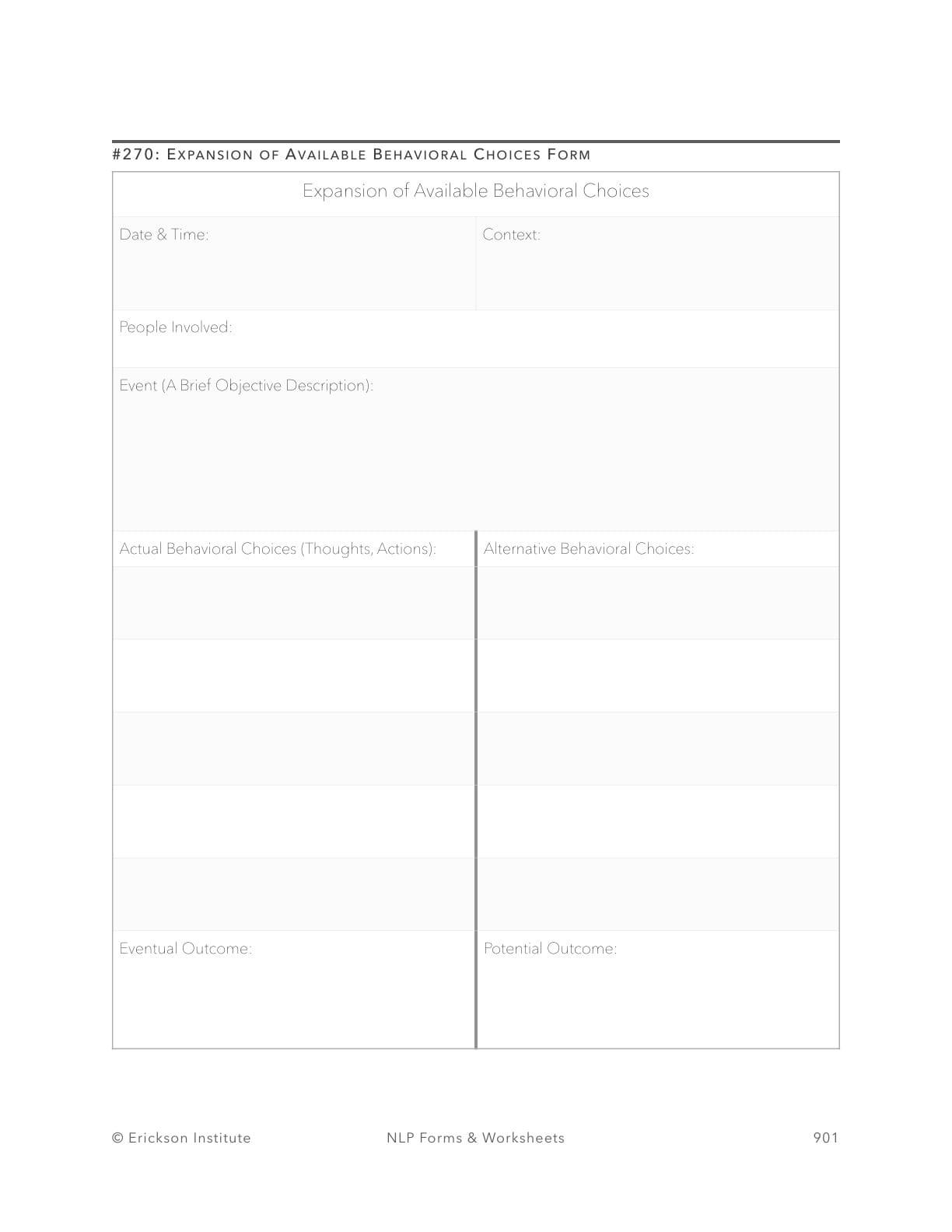 Expansion of Available Behavioral Choices Form - Neuro Linguistic Programming 1