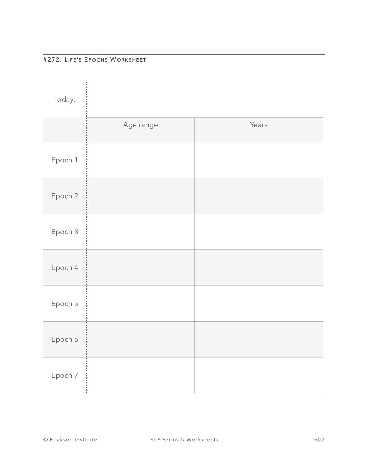 A Single Epoch Worksheet (Example) - Neuro Linguistic Programming 1