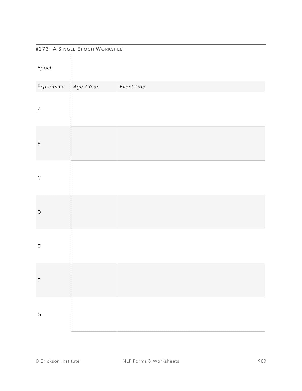 A Single Epoch Worksheet (Example) - Neuro Linguistic Programming 1